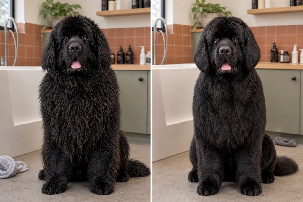 Before and after Newfoundland full groom