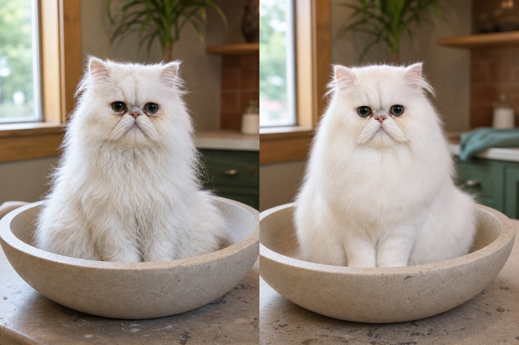 Before and after Persian cat full groom